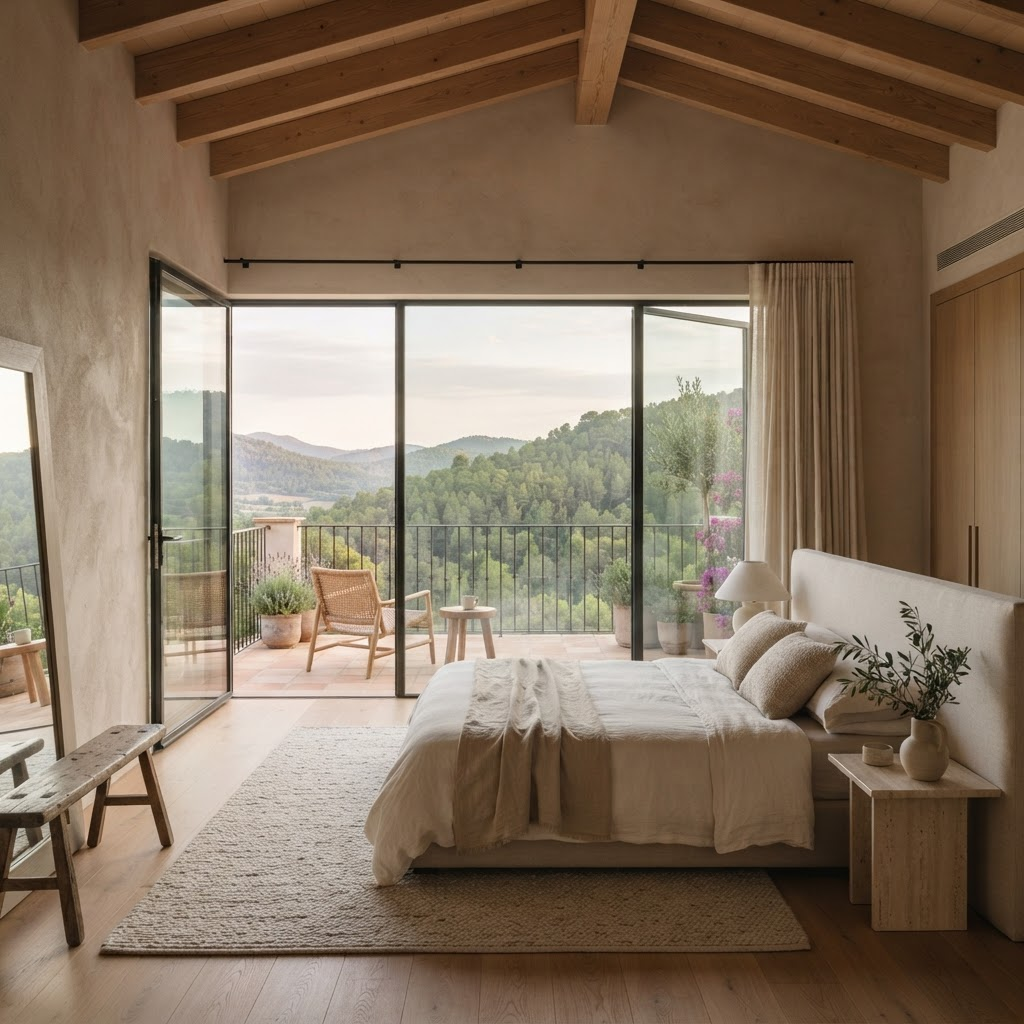 Master suite with a private terrace and morning light